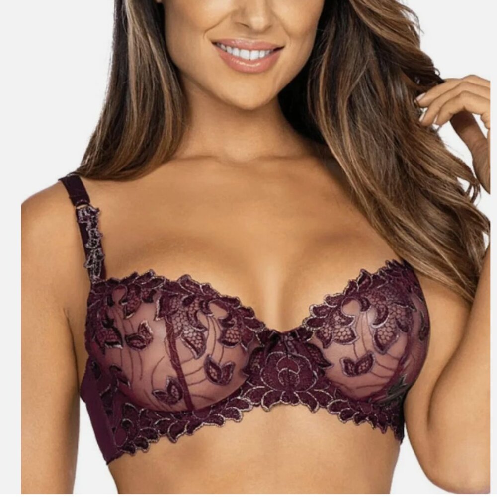 Axami lingerie Acai Berry Unlined Sheer Balconette Bra, USA 34E